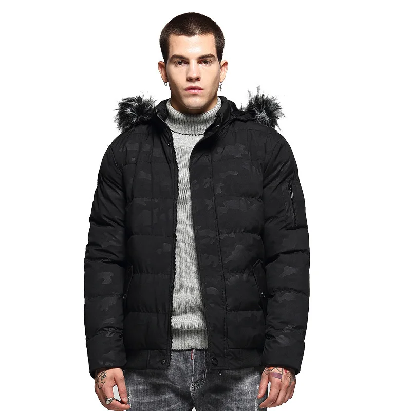 

Wholesale man fashion winter coats long sleeve fur collar camouflage hooded cotton jacket for men clothing, 4 colors