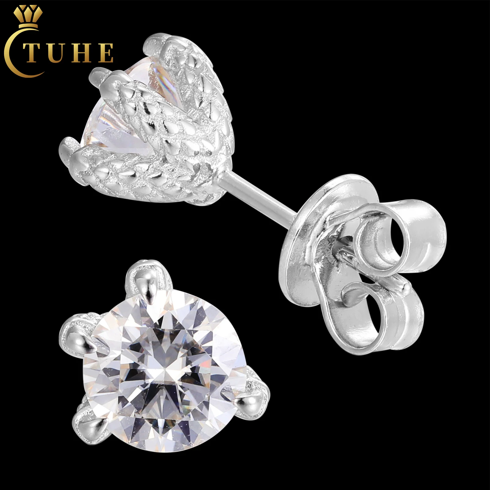

New Design Fine Jewelry Mens 3mm-6mm White Gold 925 Sterling Silver VVS Moissanite Diamond Dragon Claw Stud Earrings