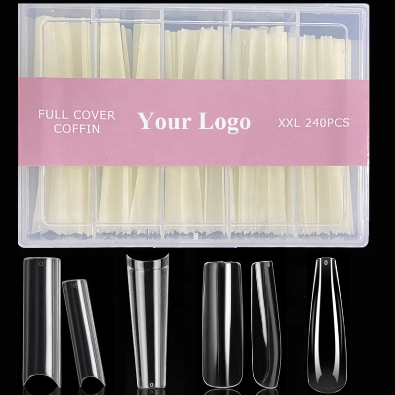 

240 Pcs Box No C Curve Extra Long XXL Nail Tips Square Half Cover Full Cover ABS Salon Tools Straight Coffin Nail Tips