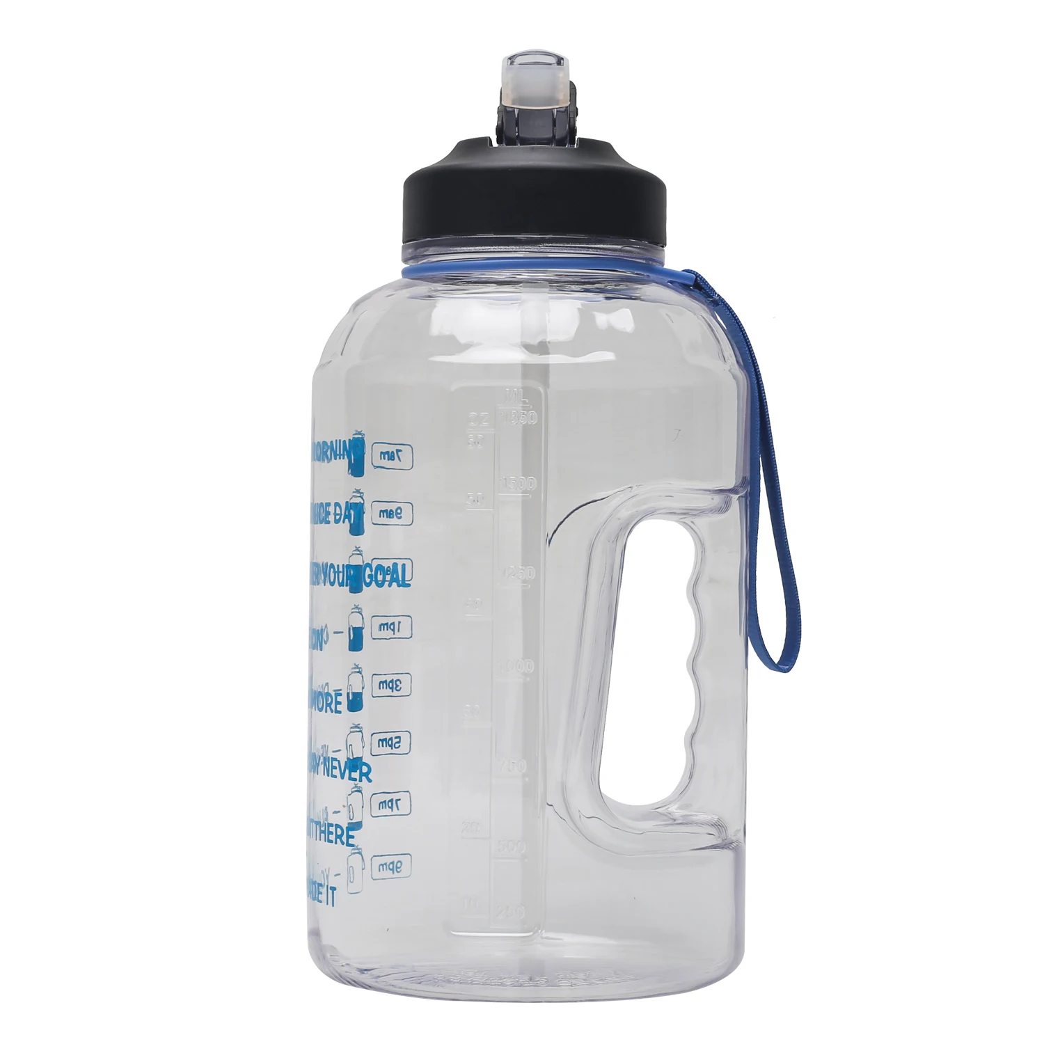 

2021 hot 2.2L half gallon sport water bottle transparent Large Capacity motivational Water Bottle PETG Plastic customized, Customized color