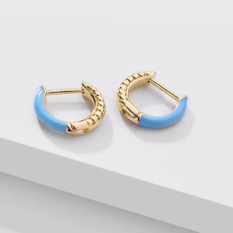

Trendy Geometric Mini Drip-Glazed Metal Small Ear Hoop Simple Alloy Enamel Huggie Earring Women Popular Party Jewelry Gift