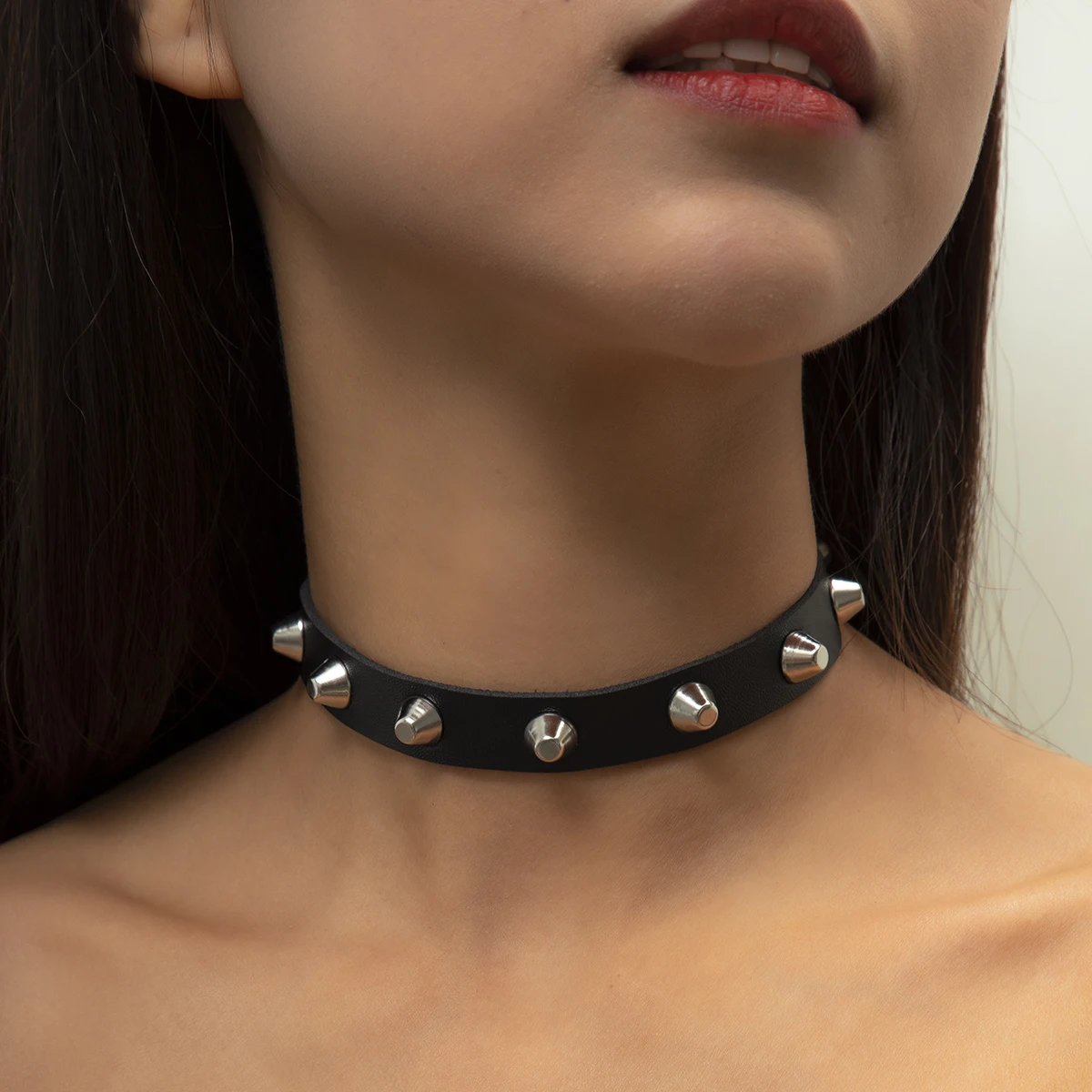 

SHIXIN Gothic Rivets Black PU Leather Choker Studs New Fashion Collar Necklace Punk Neck Necklace for Women