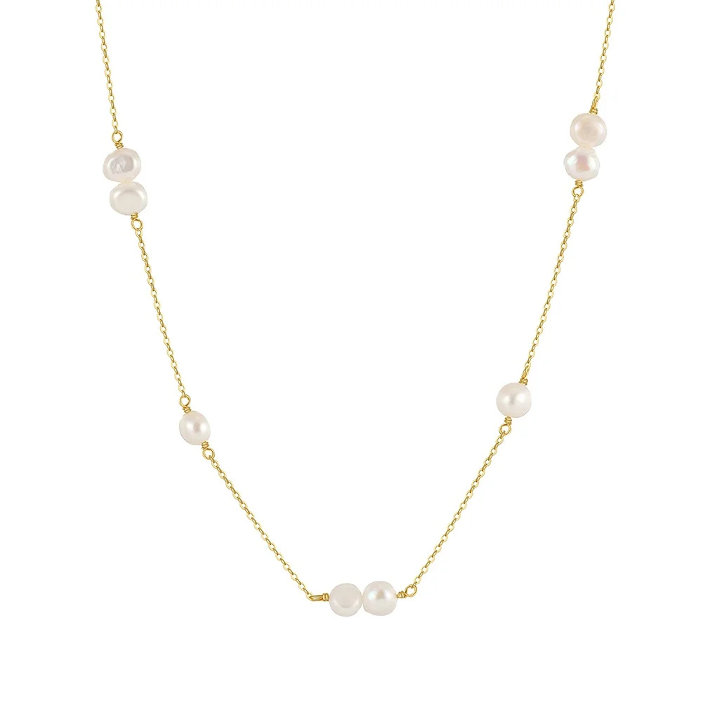 RINNTIN GPN57 Luxury Fashion 14K Gold Plated Freshwater Pearls Charm Chain Necklace Fine Jewelry Women Ladies Female Necklaces