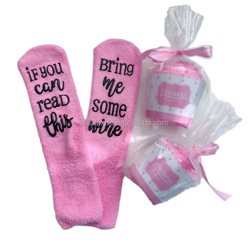 

2018 Hot and Fashion funny If you can read this bring me some wine socks pink with package bag, Multi-color