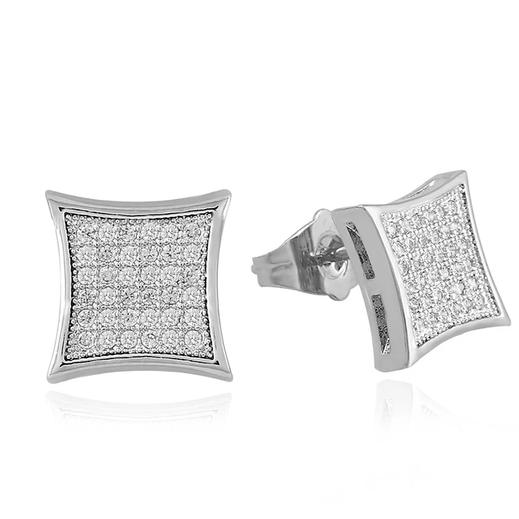 

Gold Silver 11mm Square CZ Stud Earring of Mens Boy aretes para hombre