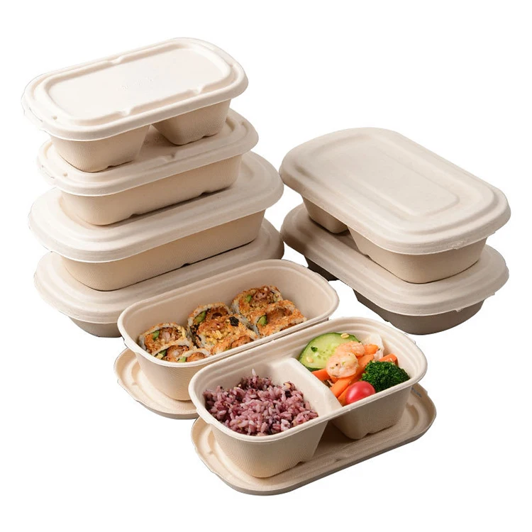 

Sugarcane takeaway lunch boxes fast food container biodegradable packaging bagasse food container disposable biodegradable, White/ paper color