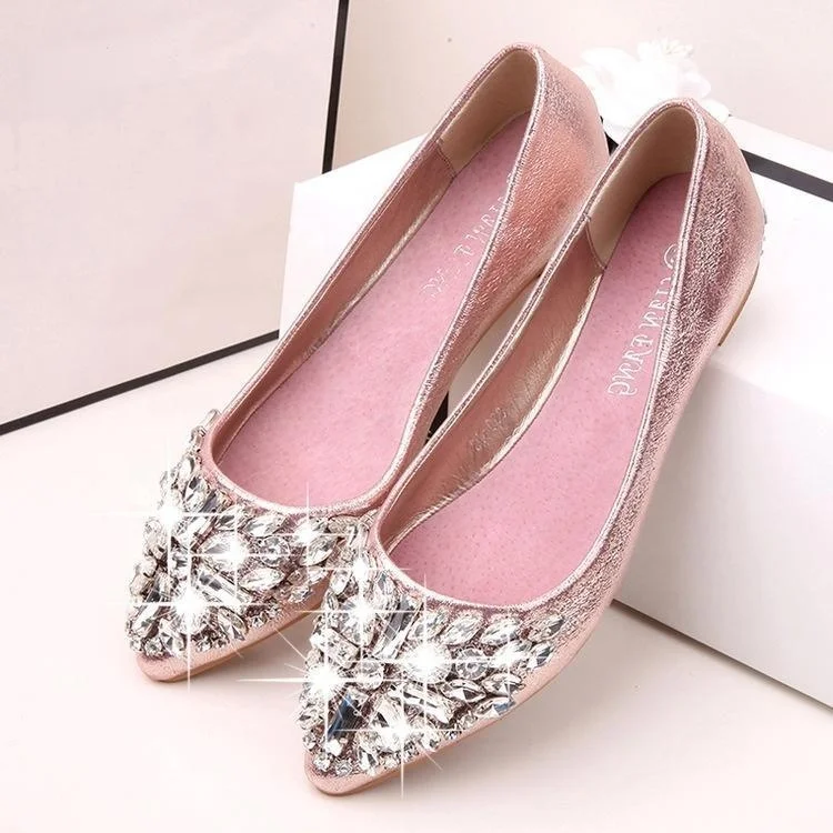 

Spring and Autumn Women Casual Crystal Beaded Decor Point Toe Flat Heels Shoes