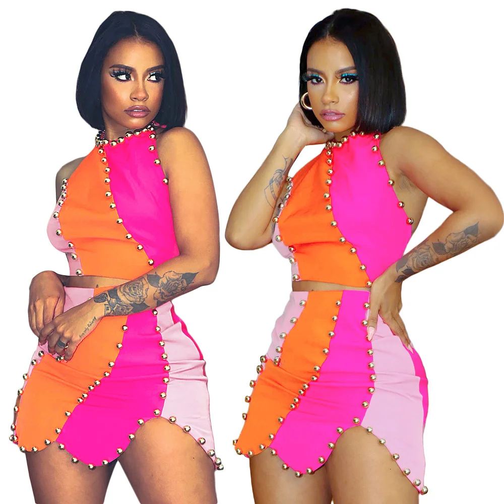 

OJW062311 Fashion New Two Sets for Womens Bead 2 piece Set Women Clothing Ladies Cute Skirts and Shorts