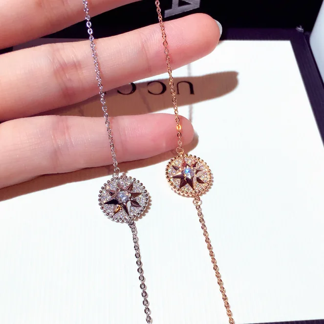

Newest Glittering Diamond Geometric Round Star Charm Bracelet 18K Gold Plating Link Chain Round Sun Flower Star Shaped Bracelet