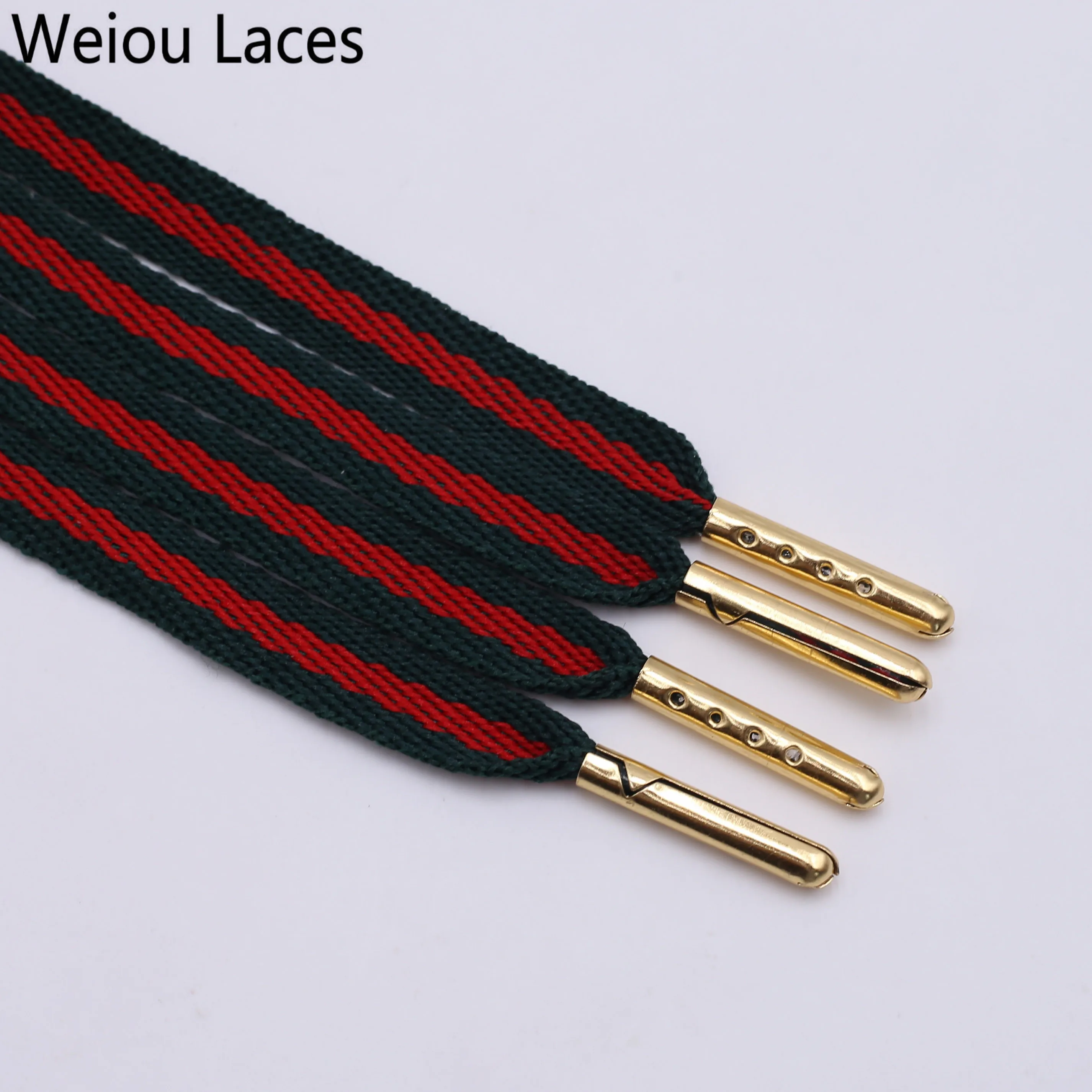 

Weiou manufacturer Flat webbing Ribbon polyester Dark green red shoelaces single layer shoestrings for sneakers, Green-red,support customized color