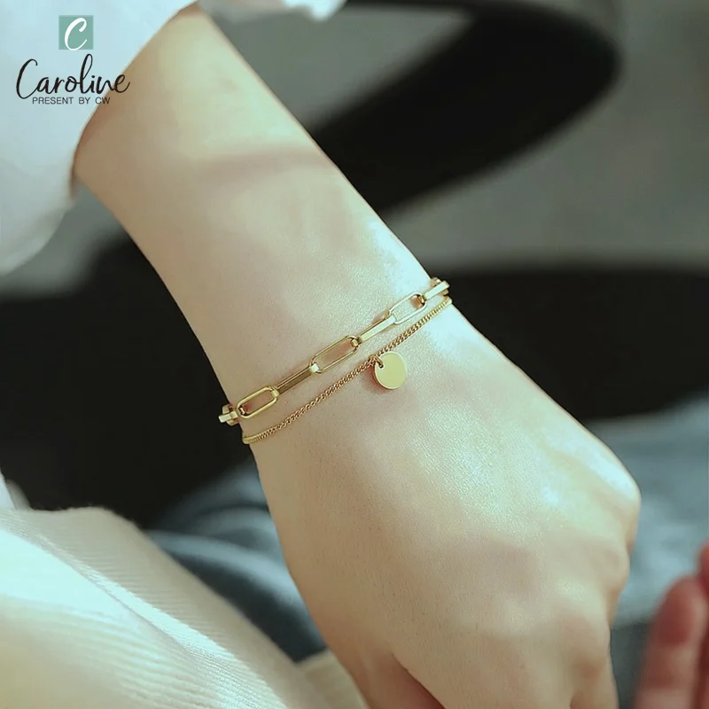 

Gold Bracelet Stainless Steel Layered Bracelet Set 14K Boho Jewelry Women Accessories