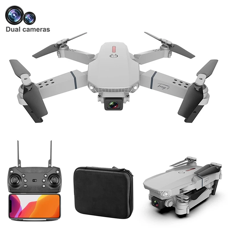 

Hot Selling Dual 4K camera and Wide-Angle High Hold Mode Mini rc Drone E88 VS E58 E68 VS K99 MAX K3 VS E99 PRO, Black/gray