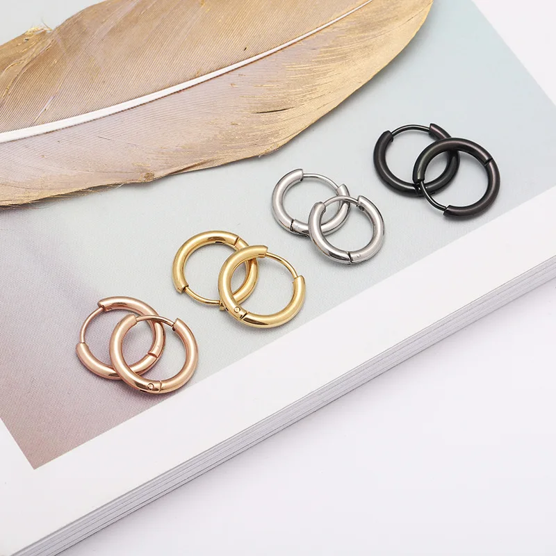 

Simple Plain Circle Hoop Earrings Geometric Stainless Steel Small Round Hoop Earring for Women