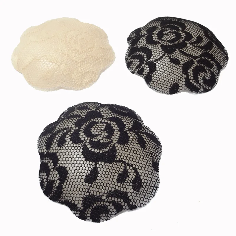 

Lace Silicone Nipple Cover Women Washable Strapless Plum Blossom Shape Small Breast Patch Silicone 6.5cm Breast Lift Sticker, Black/beige