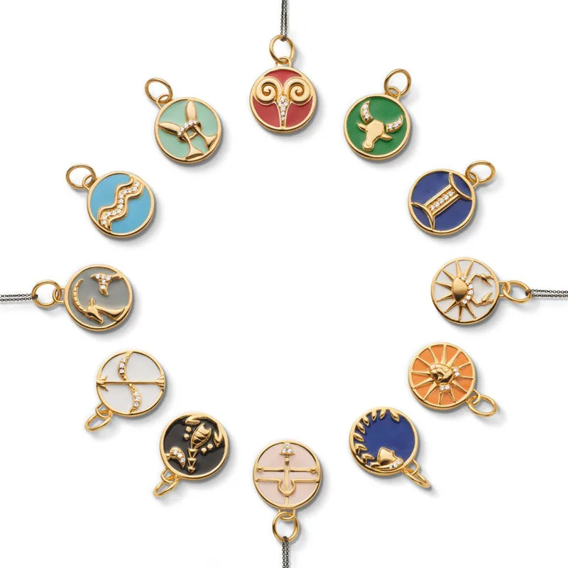 

Fashion Waterproof Non Tarnish Jewelry Stainless Steel Colorful Enamel Zodiac Sign Coin Pendant Necklace