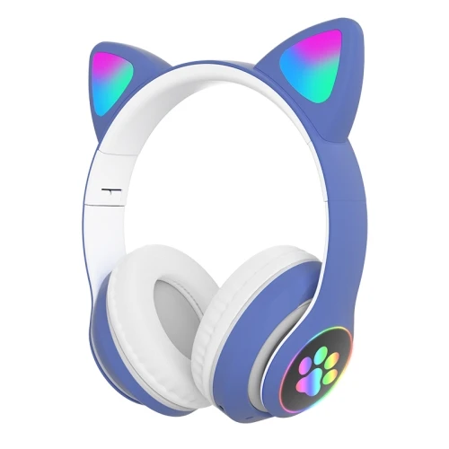 

T&G TN-28 3.5mm BT 5.0 Dual Connection RGB Cat Ear Bass Stereo Noise-cancelling Headphones Support TF Card With Mic(Blue)