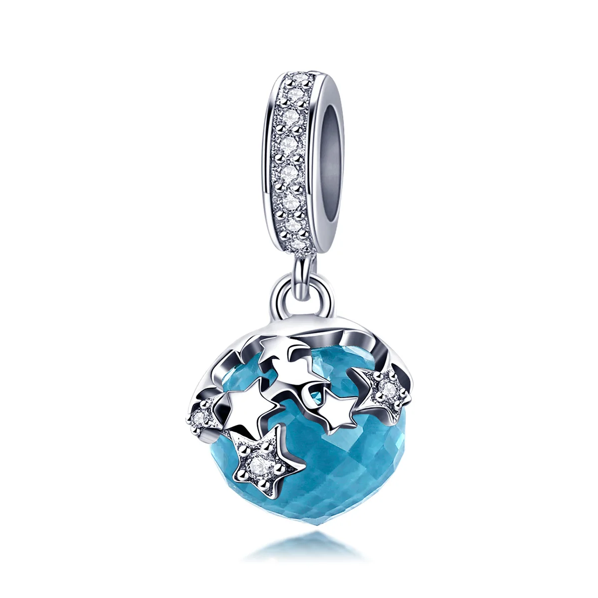 

BAMOER High Quality 925 Sterling Silver Dazzling Star Blue Crystal Pendant Charms Fit Charm Bracelets Jewelry Making BSC029