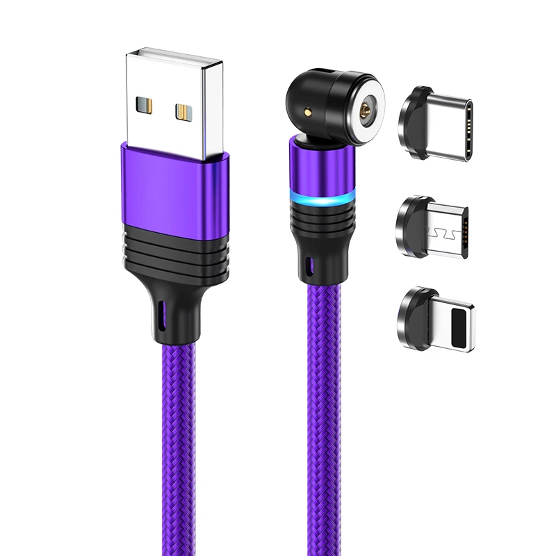 

2022 New 540 Degree Free Rotation Magnetic Charging Cable 3 in 1 Mobile Phone Charger Magnet Usb Cable Wire, Red ,black, purple,green