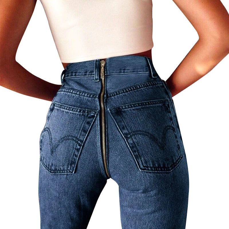 

2021 New Fashion Women Super Skinny High Waist Butt Pencil Jeans Pants With Zipper On Back Rise