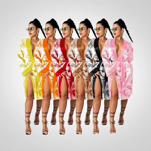 

New design lounge wear women printed loungewear long pyjamas women sleepwear pijamas silk money robe sexy femme woman