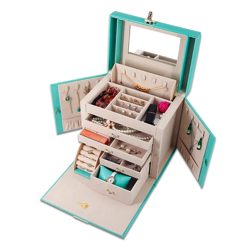 

luxury PU Cosmetics Storage Box Necklace earrings ring Jewelry Organizer storage boxes Makeup Box With Lock