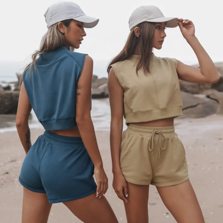 

2021 Women Two Piece Jogging Short Pant Sets Tank Top Women 2 Piece Set Women Summer, Customized color