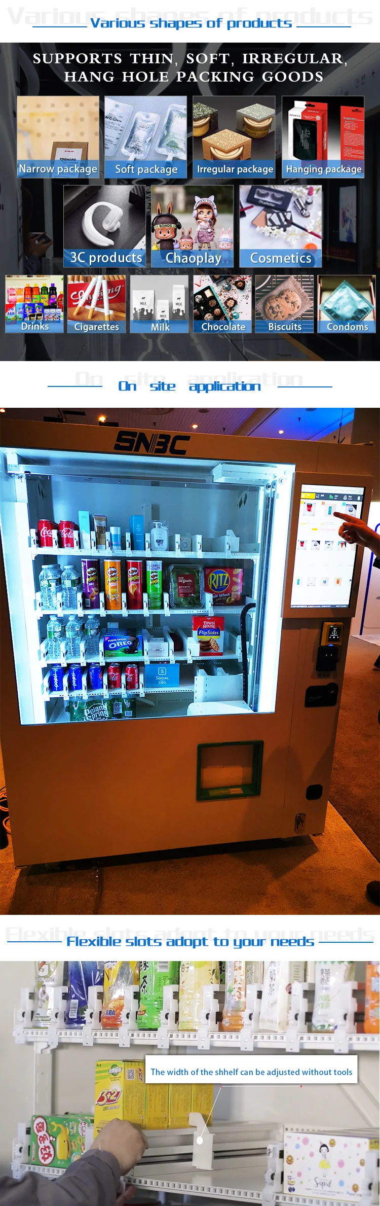 SNBC Smart Customizable robot arm SDK refrigerated gift vending machine with visible window