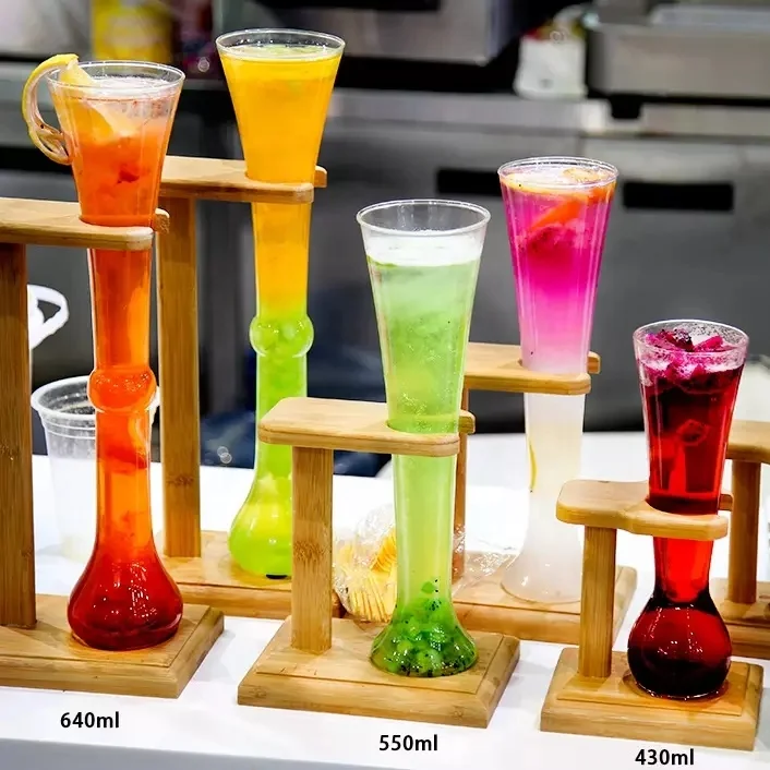 Handmade Half Yard Tall Ale Beer Glass With Smart Birch Wood Stand