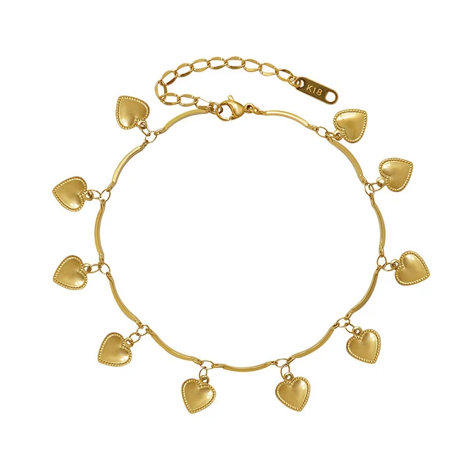 

Korean fashion stainless steel puff heart pendent charm anklet bracelet, Gold/rose gold/silver
