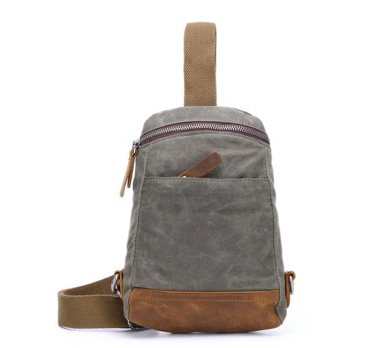 

Large Capacity Crossbody Shoulder Pack Travel Sling Genuine Leather Casual Daily Vintage Canvas Mens Chest Bag, Customized