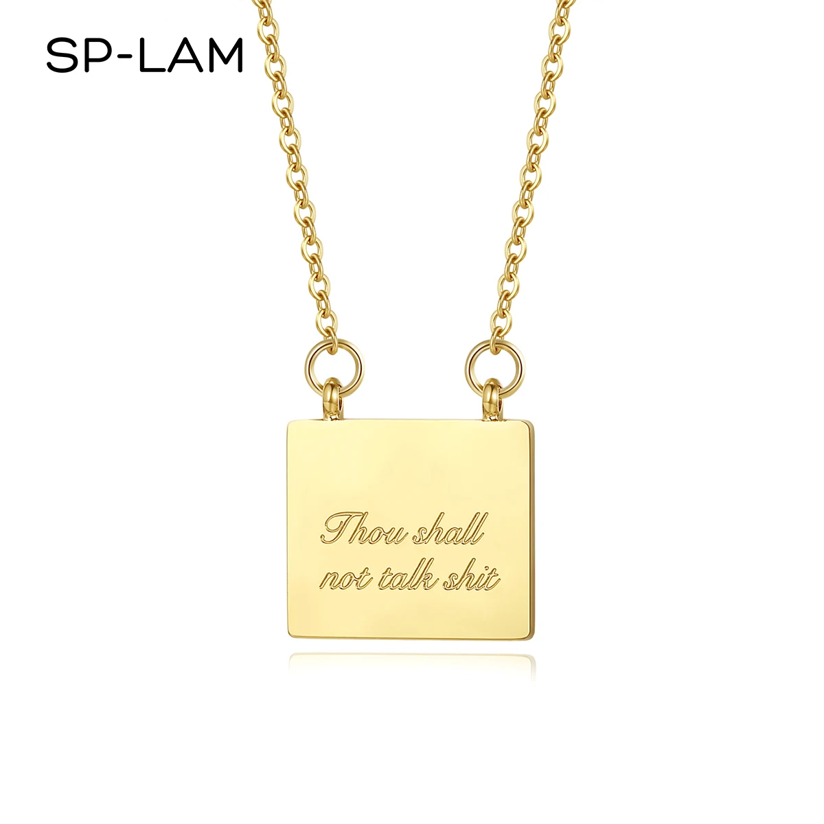 

SP-LAM Trendy Square Metal Bar Letter Pendant Stainless Steel Chain Woman Charm Unique Necklace