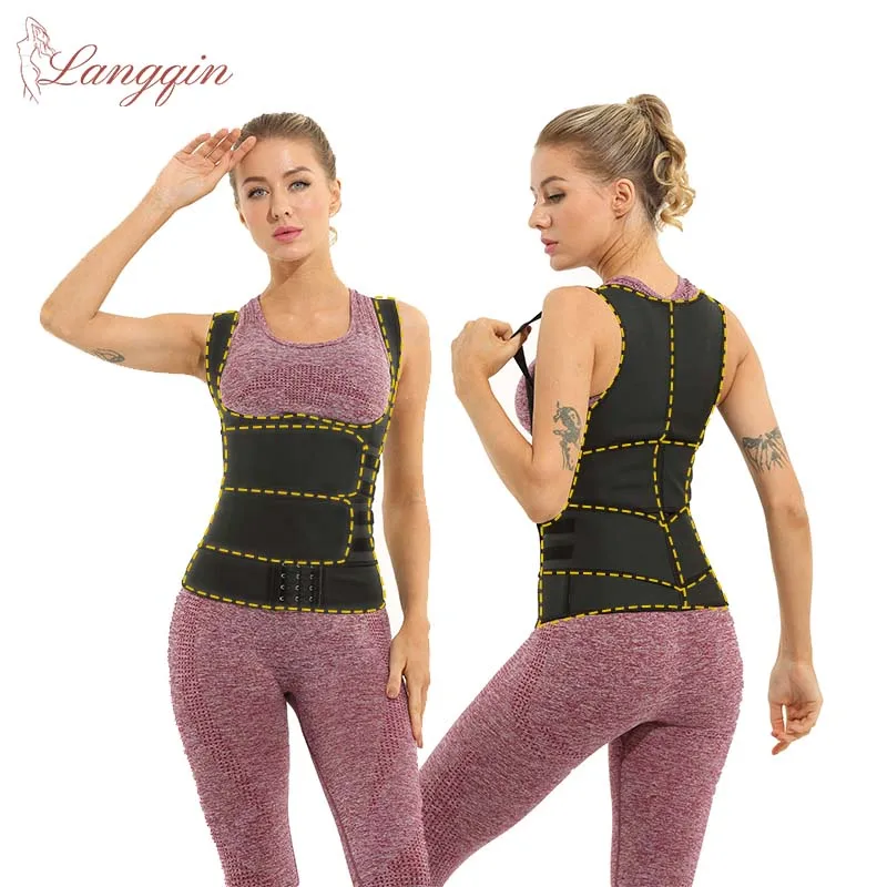 

LangQin Custom Logo Compression Double Belt Slim Tummy Control Body Shaper Lose Weight Latex Waist Trainer Vest