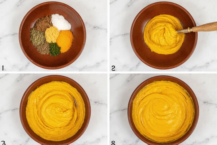 Step-by-step preparation of turmeric face mask showing ingredients mixing in ceramic bowl with golden paste texture
