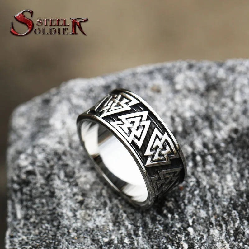 

SS8-713R steel soldier stainless steel Viking Valknut Ring Round Bands ring Totem Rings For Men Women Fashion Jewelry