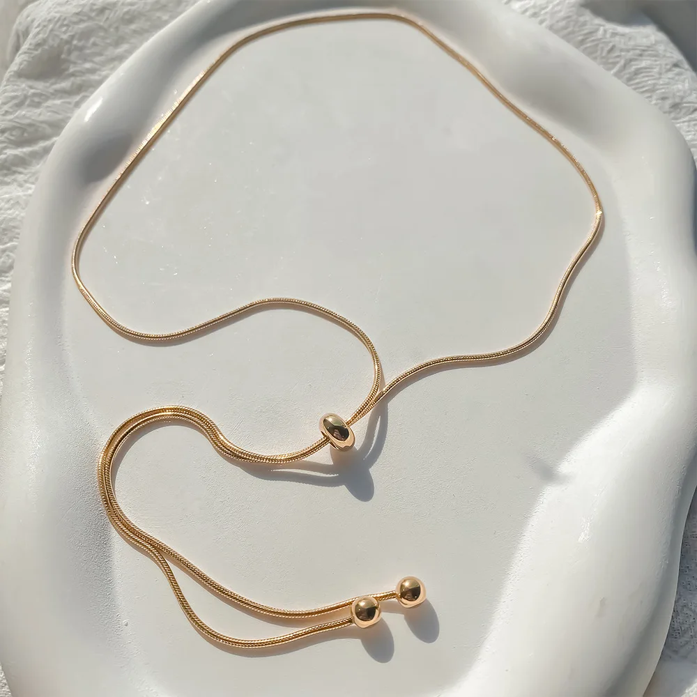 Wholesale Women Minimalist Stainless Steel Adjustable Necklaces Round Snake Chain Fine Necklaces Jewelry Gold