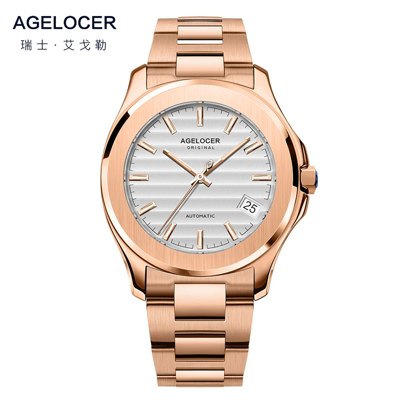 

Agelocer 6301D9 Rose Gold Case stainless steel luxury waterproof oem brand hands wristwatches custom logo wrist mens watch