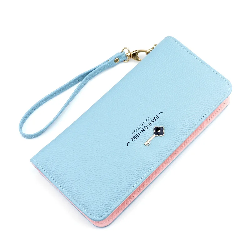

Korea Designer Women Wallet Leather Long Key Decoration Letter Wallet Womens Quality Female Purse Card Holder, Customize