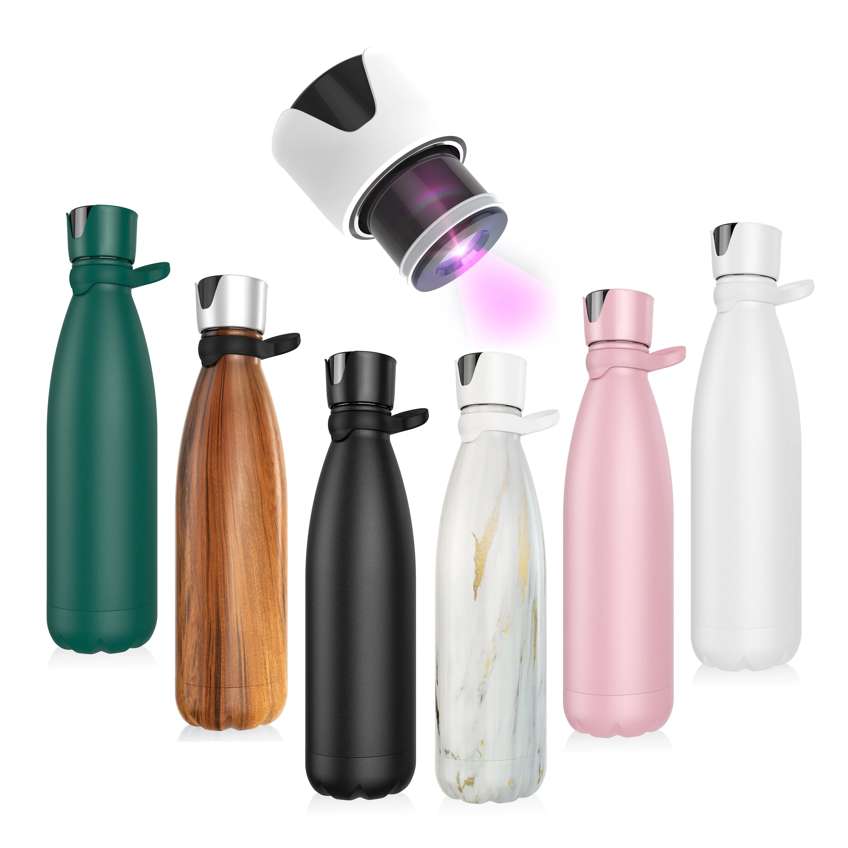 

UVC self cleaning bottle purifier uv light sterilizing smart water bottle rechargeable cola shaped insulated smart bottle