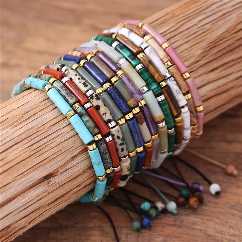 Boho 4*13mm Natural Stone Jasper Tube Beads Bracelet Fashion Multi Colors Turquoise Dainty Bracelet Jewelry Dropshipp