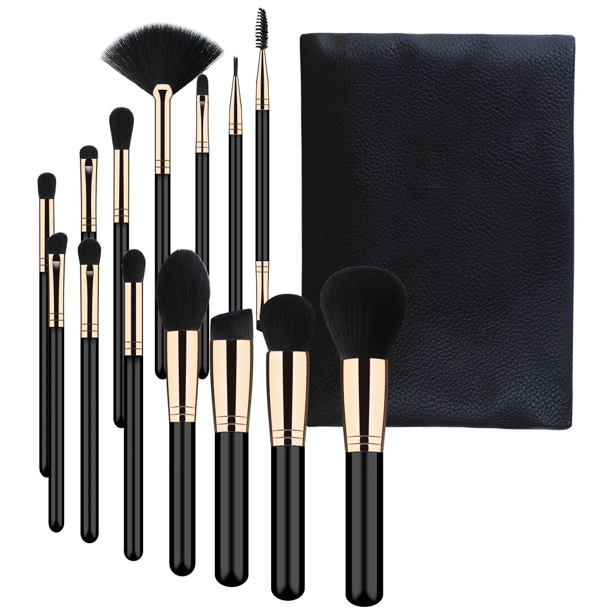 

Wood Soft High Quality Private Label 15pcs Black Rose Gold Make Up Brushes