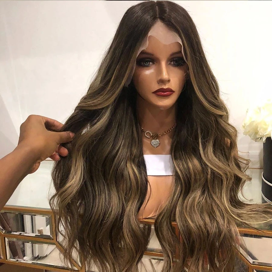 

Highlight Blonde Peruvian Lace Front Human Hair Wigs with Baby Hair For Women Ombre Brown Lace Front Bleached Knots, Natural color lace wig