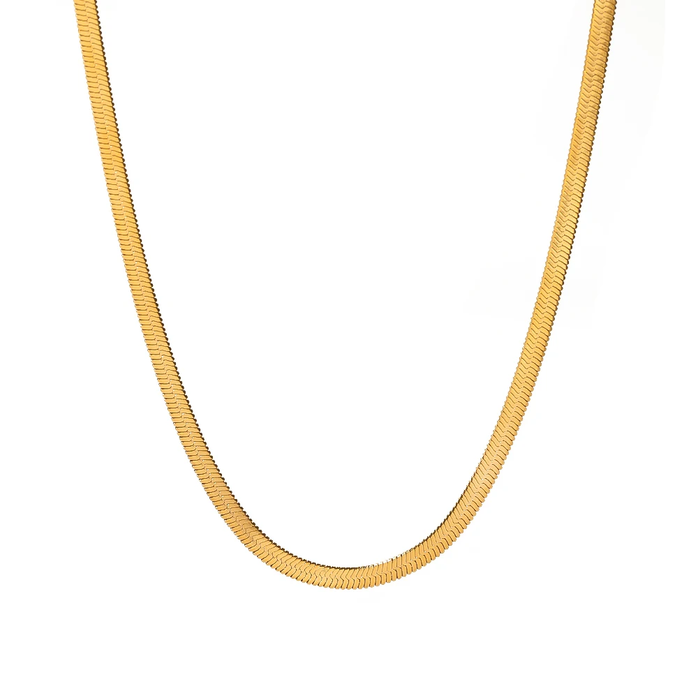 

Minimalist Stainless Steel 18K Gold Plated Flat Herringbone Snake Chain Choker Necklace For Women