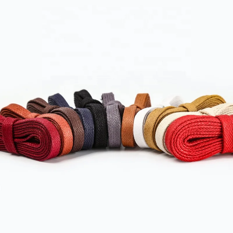 

Premium 8mm Wide Cotton Waterproof Flat Waxed Shoelaces for Leather Boots Dress Shoes Laces, 12 colors available in stock