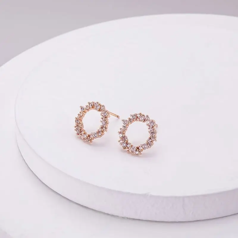

YE10129 Italina Luxury Handmade Jewelry Delicate Circle Design Clear Cubic Zirconia Rose Gold Plated Stud Earring for Girls, Colorful