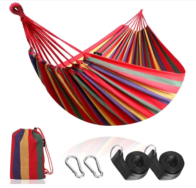 

2021 lightweight ultralight outdoor swing camping portable folding knit colorful fabric canvas hammock, Cooorful