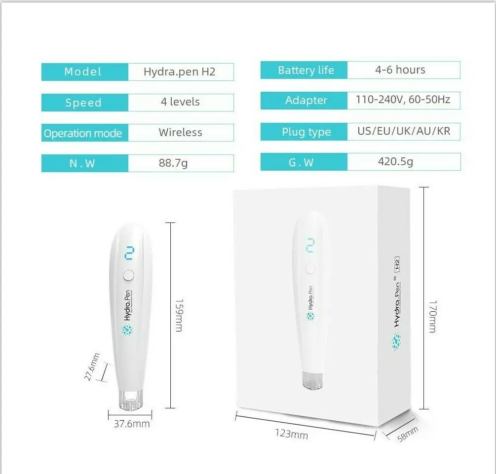 

Premium Home Use Electric Meso Micro needleTherapy Derma Pen H2 Skin Care Device hyd injector hyd_ pen with 12 pins needle
