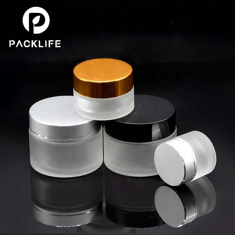 Wholesale 50g cosmetic frosted small glass jars with black lid
