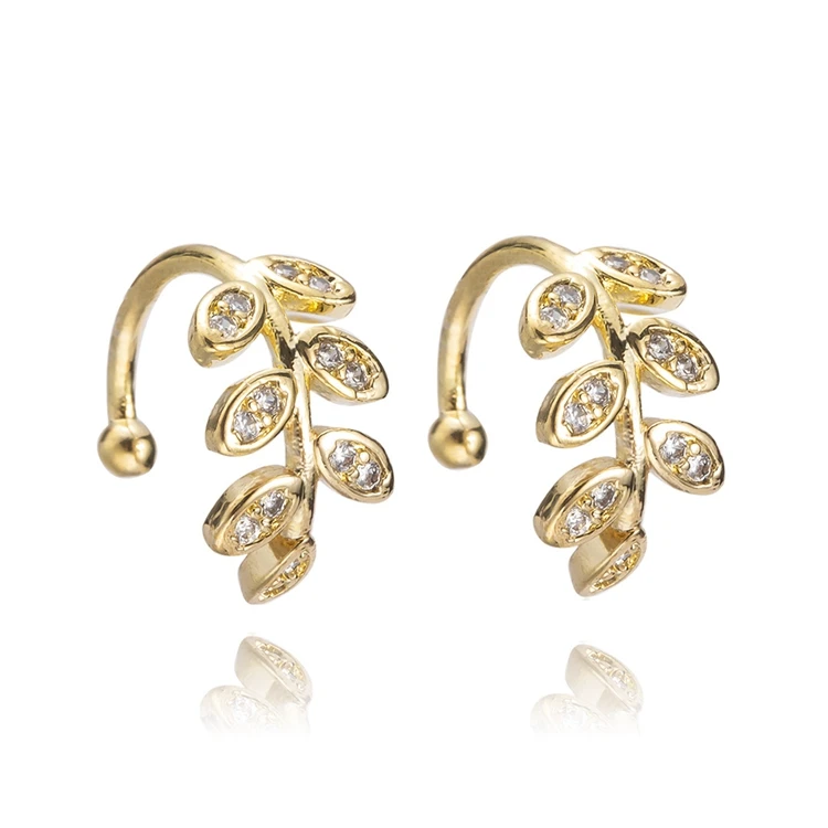 

VRIUA Vintage Geometric Leaf Shiny Rhinestone Gold Color Simple Joker Elegant Ear Cuff Women Fashion Jewelry Clip On Earrings