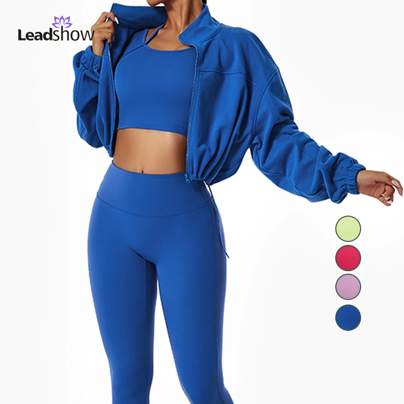 gym apparel fitness blank ladies sport custom sweatsuits suits crop top yoga wear legging women tracksuits 2piece set zipper