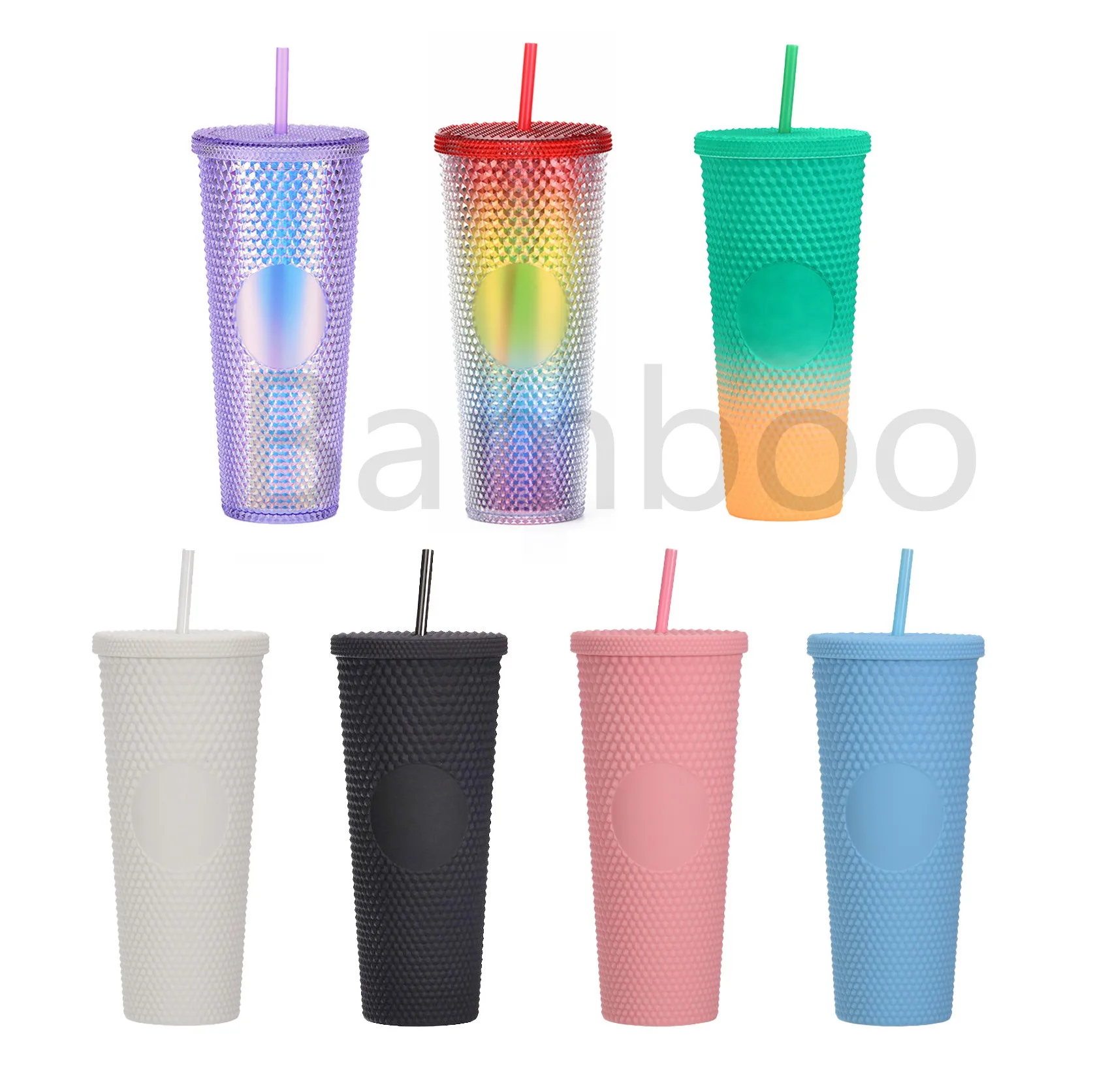 

Factory 24oz/16oz Reusable Studded Tumbler Double Summler Wall Plastic Cup With Lid and Sraw, Customized